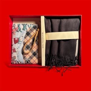 Bandolino Patterned Wristlet and Black Scarf Set